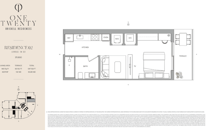 one twenty brickell residences plano de studio